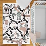 MOYO Kinderzimmer Teppich - Wendeteppich aus 100% recyceltem Garn, Perfekt für die Kinderzimmer Deko, hoher Baumwollanteil, Kinderteppich Straßenteppich (170 x 120 cm)