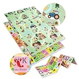 HUMBI Spielmatte mit deutschem Alphabet für Kinder, doppelseitig, faltbar, groß (Das Deutsche alphabet mit tieren/kontrastreichen Bilder, 120x180x0,8 cm)