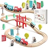 Tiny Land 39 Pcs Holzeisenbahn und Züge Pack Eisenbahn Anfängerset Kompatibel mit Thomas Passend für Eichhorn Zugset Kleinkinderspielzeug empfohlen ab 3 Jahren