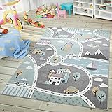 TT Home Kinder-Teppich, Spiel-Teppich Für Kinderzimmer, Mit Straßen-Motiv, In Grün Grau, Größe:160x220 cm