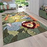 Paco Home Kinderzimmer Kinderteppich für Jungen mit Tier u. Dschungel Motiven Kurzflor, Grösse:120x170 cm, Farbe:Grün