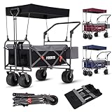 Arebos Bollerwagen faltbar mit Dach | Luxus Handwagen | Faltwagen | Transportwagen | XXL Tasche | klappbar | bis 100 kg | Gerätewagen | 360° Vorderräder | Schwarz