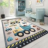 Taracarpet Kinderzimmer Teppich für Kinder, Jungen, Mädchen und Jugendzimmer Fresh Kids Bagger Taupe 120x170 cm