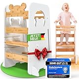Einführungspreis - Lernturm [ab 1 Jahr] Höhenverstellbar & klappbar aus Bambus | Sicherer Steh- & Lern-Turm für Kinder, rutschfeste Trittfläche, Anti-Kipp-Schutz | Montessori Learning Tower