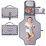 Bebamour tragbare Wickelpolster mit Wischtuchtasche Reisen Baby Wickelpolster mit Kopfpolster Baby wasserdicht Wickelpolster für Neugeborene Unentbehrlich,Grey