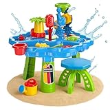 Sand- und Wasserspieltisch NARIUS XL, 3 separate Wasserbecken, 1 Hocker, Wassertisch Kinder Outdoor für Wasserspiele draußen, Balkon und Garten, Matschtisch mit Sandkastenspielzeug, Plantschtisch
