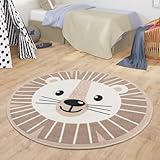 TT Home Teppich Kinderzimmer Kinderteppich Babymatte Für Jungs Und Mädchen Rund Modern, Farbe:Beige, Größe:80 cm Rund