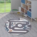 Paco Home Kinder-Teppiche, Kurzflor-Teppiche für Kinderzimmer mit vers. Designs Spielteppiche Bunt, Grösse:200 cm Rund, Farbe:Creme