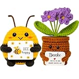 BDBFPAN 2 Stück Gehäkelte Blumen Set,Vergissmeinnicht Geschenk,Emotional Support Kuscheltier,EIN Charmantes Dankesgeschenk für Freunde,Familie Oder Kollegen für Die Bürodekoration