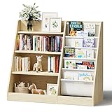 KEEPREAPER Kinderregal mit 5 Ablage und 4 offenen Fächern, Bücherregal für Kinder Holz, Spielzeugregal, Spielzeug-Organizer für Kinderzimmer, 90x40x80cm, Natur