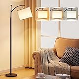 PreeOtti Stehlampe Wohnzimmer, Moderne Stehleuchte mit 3 Farbtemperaturen, LED Standleuchte Hoch mit Verstellbarem Leinenschirm, Stehlampe Vintage für Wohnzimmer Schlafzimmer Büro (Birne Enthalten)