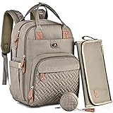 Dikaslon Wickeltasche Rucksack – Großer Wickelrucksack mit viel Stauraum, Wickeltasche groß mit Schnullerhalter, Wickelauflage & Kinderwagengurten – für Mama & Papa (Khaki, Einheitsgröße)