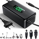 42V 2A E Scooter Ladegerät mit LED Anzeige der Ladung (%), Hoverboard Ladekabel mit 4 Anschlüssen, Universelles Ladegerät für Alle Lithium-Batterien 36V, kompatibel mit Ninebot, Xiaomi