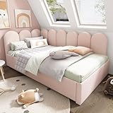 Polsterbett Daybett 90x200cm,Tagesbett Schlafsofa Kinderbett mit Ausziehbett 90x190cm und Lattenrost, Samt, ohne Matratze (Rosa)