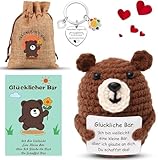 Pocket Hug Glücksbär zur Einschulung mit Schlüsselanhänger | Handgefertigte Strickbär Puppe | Schultüte Füllung Geschenk für Jungen und Mädchen | Erstklässler Schulanfang 2025 (C)