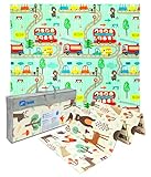HUMBI Spielmatte Baby Krabbelmatte Faltbarer, XPE-Schaumstoff, Doppelseitig, Wasserdicht, Extra Größe 200x180x1 cm, Teppich Babymatte, Rutschfest, Tragbar, Wälder und Straßen