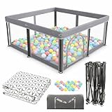 Laufstall Baby Faltbar Playpen with Mat - 127x127CM-Laufgitter, Schneller Aufbau, Sicher & Tragbar für drinnen & draußen (Grau)