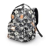 SNDMOR Rucksack Wickelrucksack, Wickelrucksack Lässigs, Hohe Kapazität Baby Wickeltaschen Geeignet Zum Reisen, Einkaufen und Spazierengehen(Blumen)