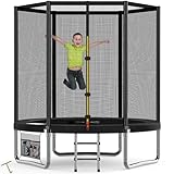 Devoko Trampolin Outdoor Ø 183/228/305/366/427 cm Indoor Trampolin Kinder Gartentrampoline, Komplettset mit Schuhnetz, Leiter, Randabdeckung, Sicherheitsnetz, Belastbarkeit 50 kg (Schwarz)