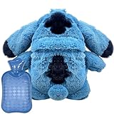 Stitch Wärmflasche Stitch Wärmekissen Fluffy Wärmflasche Kuscheltier, Hot Water Bag Herausnehmbarer Innenbehälter, Geschenk für Kinder & Erwachsene (Blau)