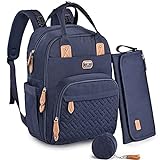 Dikaslon Wickeltasche Rucksack – Großer Wickelrucksack mit viel Stauraum, Wickeltasche groß mit Schnullerhalter, Wickelauflage & Kinderwagengurten – für Mama & Papa (Marineblau, Einheitsgröße)