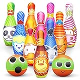 Dreamon Kegelspiel für Kinder Outdoor Garten Spielzeug Dosenwerfen Kinder Bowling Ball Set mit 10 Kegel und 2 Bälle Geschenke Montessori Spiele ab 3 Jahren Junge Mädchen