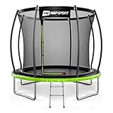 Hop-Sport Trampolin Outdoor - Ø 244/305/366/427/488 cm - Trampolin mit innenliegenden Sicherheitsnetz, gebogenen Netzstangen und Sicherheitszertifikaten - Komplettset mit Leiter Randabdeckung (244 cm)