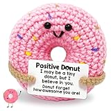 TOGETDREAM Gehäkelter Donut, Glück Häkel-Donut Positive Geschenke Lustiger Positiver Donut Gehäkelt mit Ermutigungskarte Emotionales Plüschtier für Mutmacher Geschenk Frauen Freund Geburtstag