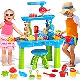 deAO Wasserspieltisch für Kinder, 3-Tier Sand Wassertisch für Kleinkinder, Sand- und Wassertisch Outdoor Spielzeug mit 13 Stück Zubehör, Wasserkocher, Eimer, Sandform, Schaufel für Kinder 3-8 Jahre