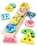 Royouzi Montessori Spielzeug ab 1 2 3 Jahre, Sortier- und Stapelspielzeug aus Holz für Kleinkinder, Pädagogisches Sensorisches Spielzeug für Baby-Jungen & Mädchen, Farberkennung Formsortierer