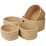 Mozvvco 5er Set Baumwollseil Aufbewahrungskorb,Körbchen Wickeltisch Organizer Korb Aufbewahrung,Storage Basket für Bad Badezimmer Kinderzimmer Wickeltisch(Jute)