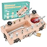 Wooderma Montessori Spielzeug ab 3 4 5 Jahre, Holz Schraubbrett, Busy Board Holzspielzeug, Schraubendreher Brett, Lernspielzeug, Kinderspielzeug, Motorikspielzeug, Geschenk für Mädchen Jungen