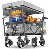 KESSER® Bollerwagen Faltbar GTS-9100 mit Dach Handwagen Transportwagen klappbar belastbar bis 150kg mit Hartgummi-Räder & Feststellbremsen Vorne & Hinten Inkl. Schloss, Abdeckung & Sichtschutz