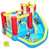 DIYJOTOFUN hüpfburg Kinder mit rutsche und kletterwand, hüpfburg gebläse inklusive, innen und außen hüpfmatratze für Kinder Bouncy Castle 3-10 Jahre 274 x 310 x 218 cm Outdoor hüpfburgen (Langrutsche)