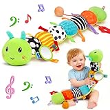 Baby Spielzeug 0 3 6 Monate Musical Raupe Kuscheltier mit Greifling Rassel Baby Spiegel Spielzeug, Baby Stofftier Sensorik Spielzeug, Neugeborenes Junge Mädchen Kinder Weihnachten Geschenk