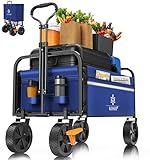 KESSER® Bollerwagen faltbar Handwagen Transportkarre max. 150kg Tragkraft & 360° PVC-Reifen Gerätewagen inkl. 2 Netztaschen, Seitentasche & Abdeckung Transportwagen Gartenanhänger ohne Dach, Blau