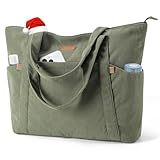 Lekespring Cord Tasche Damen, Groß Tote Bag Strandtasche mit Reißverschluss, Shopper Tasche Damen Laptoptasche mit 17 Zoll Laptopfach, Elegant Handtasche Umhängetasche für Arbeit Schule Gym-Grün