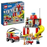 LEGO 60375 City Feuerwehr Feuerwehrstation und Löschauto, Lernspielzeug für Kinder ab 4 Jahren, Geschenk für Jungen und Mädchen, Feuerwehrauto-Spielzeug