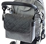 Baby Wickeltasche Kinderwagentasche Reisetasche Windeltasche Pflegetasche Babytasche Umhängetasche Muster Graues Len schwarzes Leder [059]