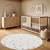 payé Teppich Rund Kinderzimmer - Cream - 120x120cm - Spielteppich Bunte Punkte Kurzflor Kinderteppich - Oeko-Tex Standard 100