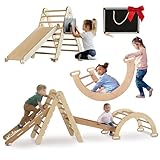 Goodevas 4-in-1 Montessori Klettergerüst Set: Indoor Kletterdreieck, Kletterbogen, Kletternetz und Rutsche für Kinder, Indoor Spielplatz 1-5 Jahre (XL-Größe) Play