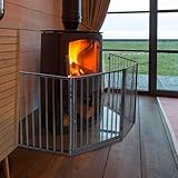 VA-Cerulean Kaminschutzgitter Metall mit Tür Kinderschutzgitter,Faltbar,5-teilig,305 cm,Schwarz,Türschutzgitter Kindersicherer Ofenschutzgitter für Kinder