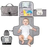 Wickelunterlage für unterwegs kompakte Wickelauflage XL - Kombinierbare abnehmbare Wickeltasche mit 6 Fächern, Tuchspender und bequemes Kissen für den Kopf Ihres Babys. (GRAU)