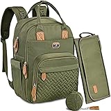 Dikaslon Wickeltasche Rucksack – Großer Wickelrucksack mit viel Stauraum, Wickeltasche groß mit Schnullerhalter, Wickelauflage & Kinderwagengurten – für Mama & Papa (Grün, Einheitsgröße)