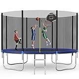 Redkid, Trampolin Outdoor Ø 305/366 cm, Kindertrampolin Gartentrampoline mit Sicherheitsnetz, Leiter, Basketballkorbbrett, Belastbarkeit 440 Pfund,Blau 10FT-1(305cm)