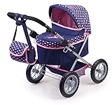 Bayer Design dunkelblau Design 13052AA Puppenwagen Trendy mit Tasche, höhenverstellbarer Griff, große Räder, integrierter Korb, faltbar, 67 cm x 41 cm x 68 cm