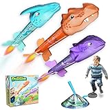 GLÜCKPA Raketen Spielzeug für Kinder/Dinosaurier Spielzeug, Starten Sie bis zu 100 Fuß,Outdoor Spiele für Kinder ab 3 4 5 6 7 8 Jahren,Dino Spielzeug Gartenspielzeug,Geschenke für Jungen Mädchen