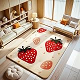 Tospass Kinderteppich Weicher Waschbarer Kunstwolle Kinderzimmer Teppich Spielteppich Junge Mädchen Erdbeere Muster Pastell Kurzflor rutschfest Wohnzimmer Teppich, 60x90 cm