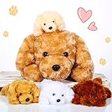 Skylety 5 Stück Hunde Kuscheltiere für Kinder 1 Große Hundemama mit 4 Mini Hundebabys Niedliches Weiches Plüsch Welpen Kuscheltiere Geschenk für Geburtstag Weihnachten Kindertag (Golden Retriever)