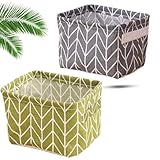 Kisstta 2 Stück Aufbewahrungskorb Stoff Leinen, Körbchen mit Griffen, Aufbewahrungskorb Kinder Faltbare, Filzkorb Klein Wasserdicht für Organisieren von Kleidung,Spielzeug Körbe Aufbewahrung